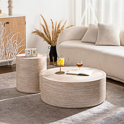 Table basse ronde de 31,5 po avec motif Mars pour le salon, table basse tambour moderne pour le salon, sans assemblage (motif Mars)