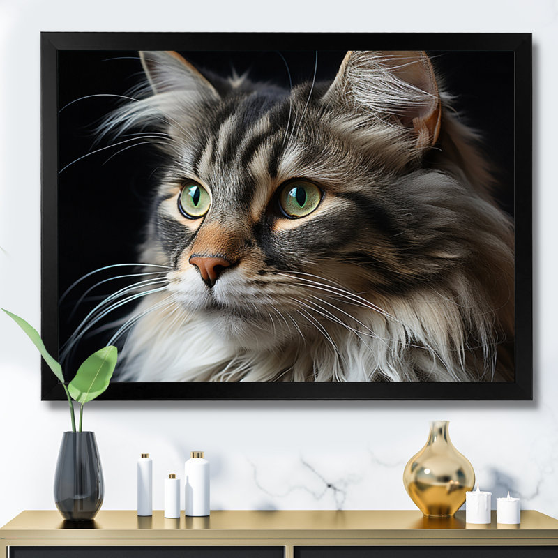 Portrait de chat II - impression d'art mural chat, H 16 po x l 32 po x P 1 po, Cadre simple noir