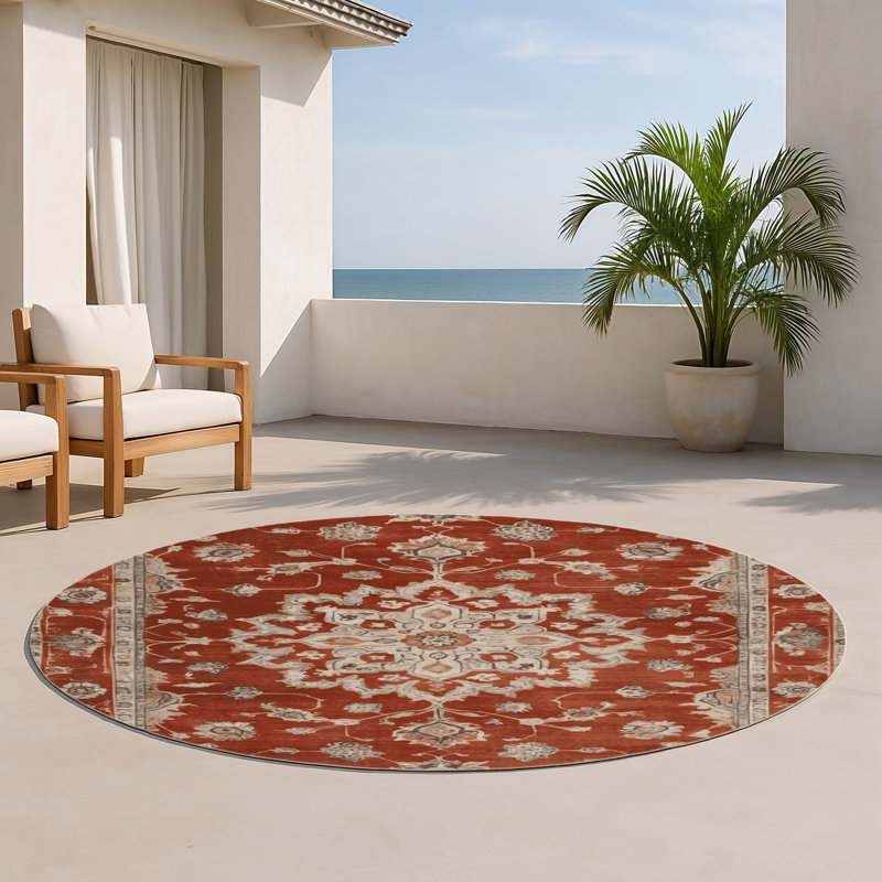 Overdyed Brown Indoor and Outdoor Area Rug, Round 5'