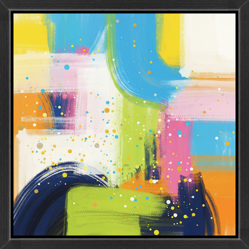 «Vibrant Abstract» en bleu et jaune - Art mural sur toile encadrée, Brown Framed Wall Art / 24X24, 24" H x 24" W