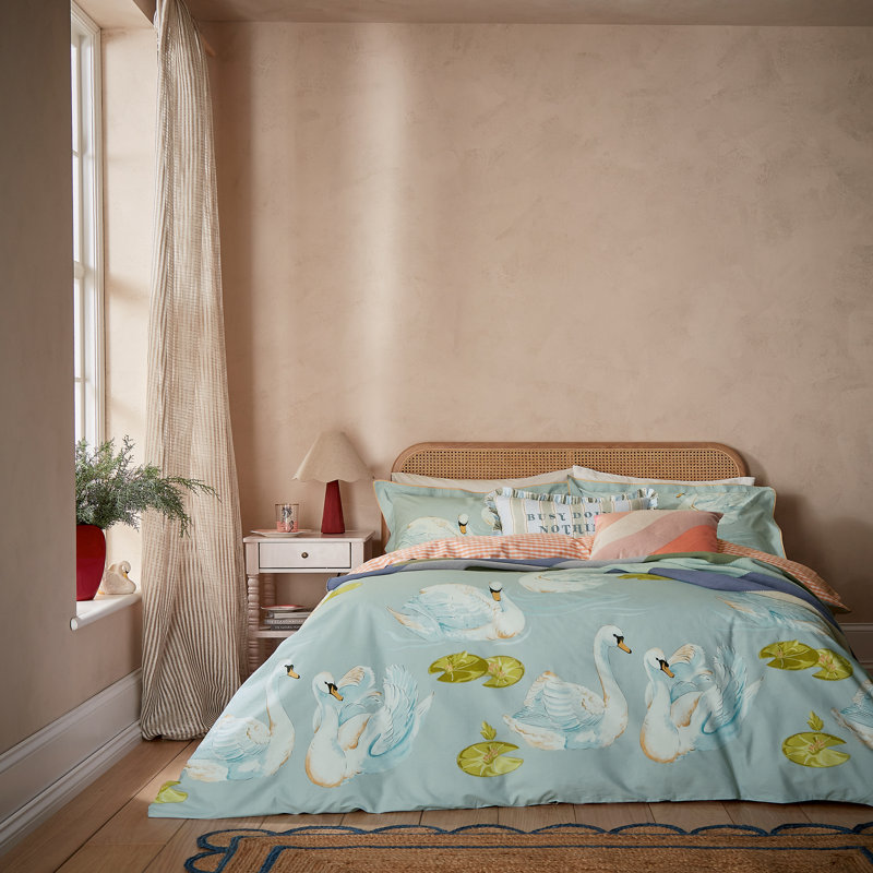 Sister Swans Cotton Cover Set, Double Duvet Cover  + 2 Pillowcases