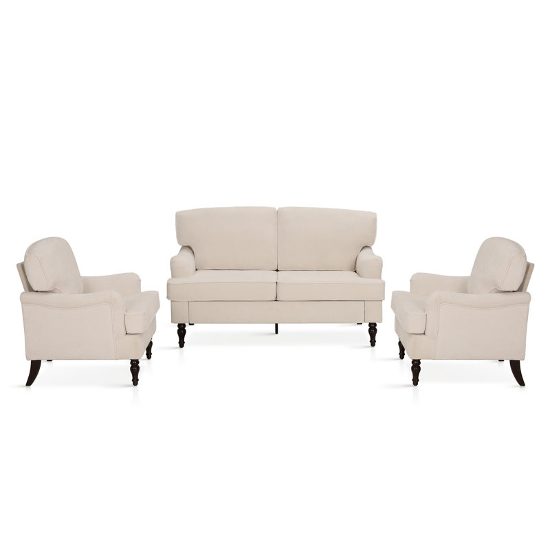Four-Seater Solid Wood Sofa With  Linen Fabric, Beige