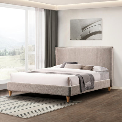 Grand lit tapissier gris - Plateforme stable et confortable avec une conception élégante