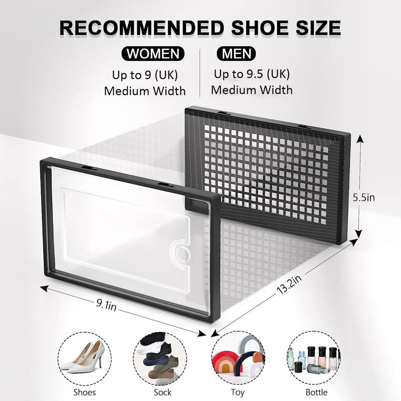 5 Pair Stackable Shoe Storage Box, Black