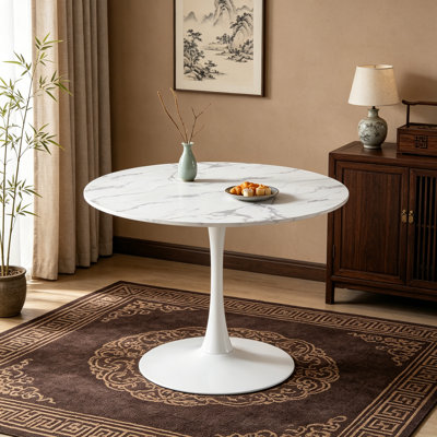 42.1"Tulip Table Mid-century Dining Table for 4-6 people With Round Mdf Table Top(the tabletop consists of two panels), Pedestal Dining Table, End Table Leisure Coffee Table