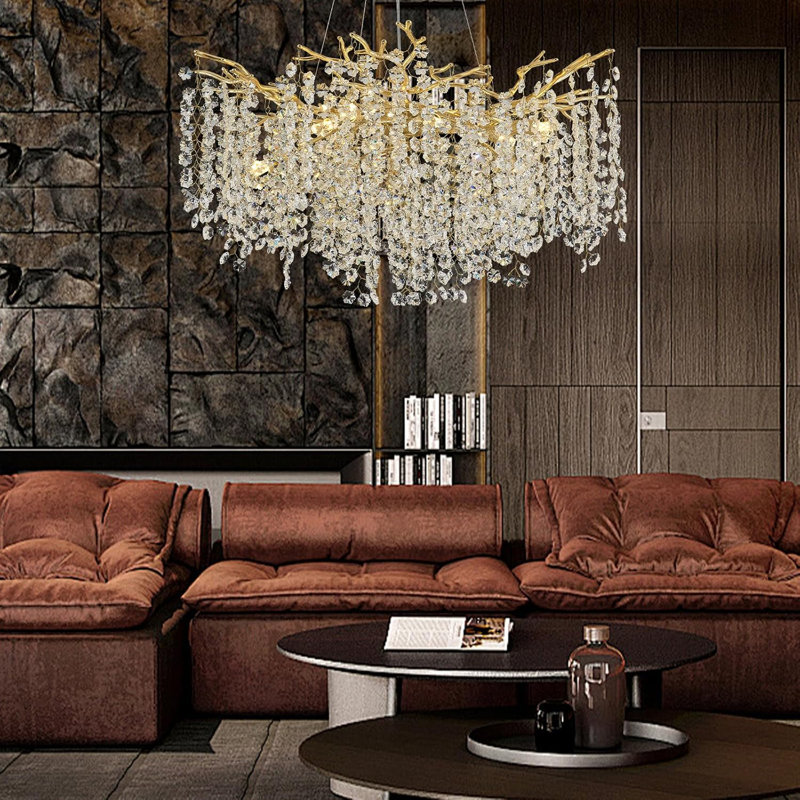 Lustre moderne en cristal K9, Doré, 10 lumières, H 17,72 po x l 31,49 po x P 31,5 po 
