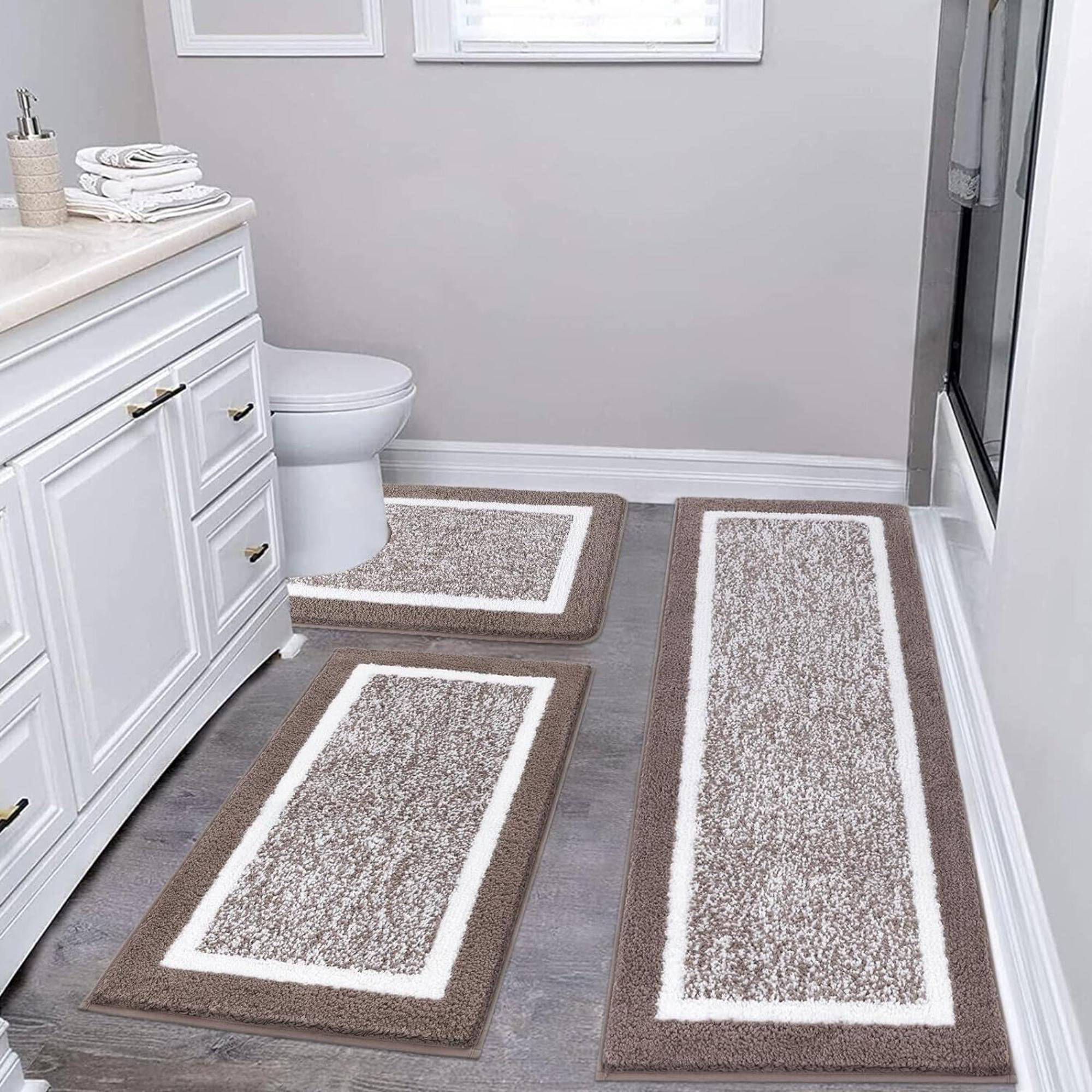 Latitude Run® Bathroom Rug Mat Set 3 Piece, Microfiber Shaggy Bath Set ...