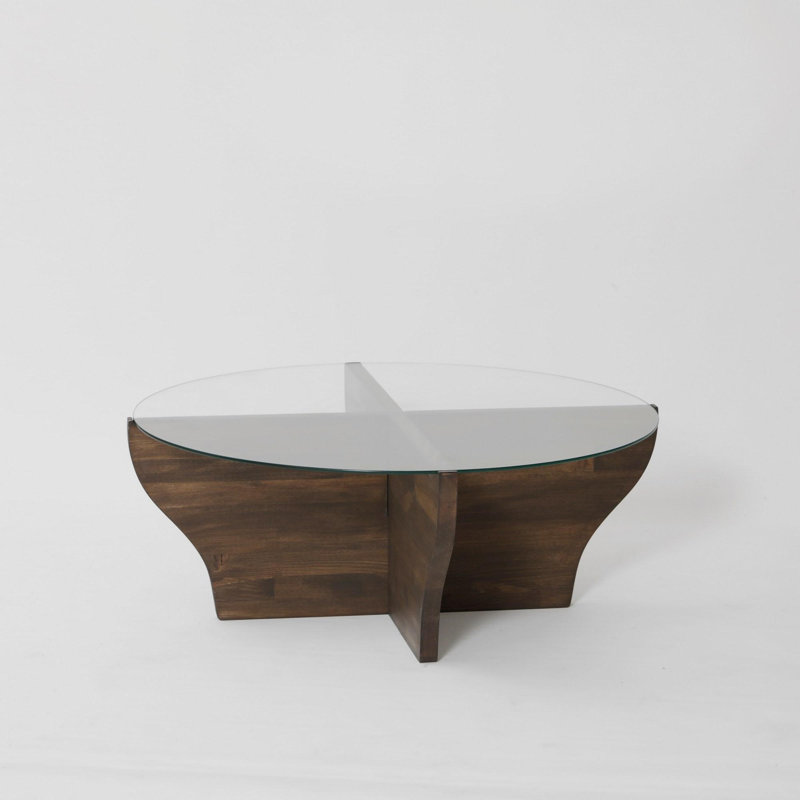 Modern Coffee Table, Walnut Color, 36.2 x 13.8 x 36.2 inches | 100% Tempered Glass Top & 100% Metal Frame | Stylish and Durable Design for Living Room, Contemporary Aesthetic, Easy to Clean and Maintain