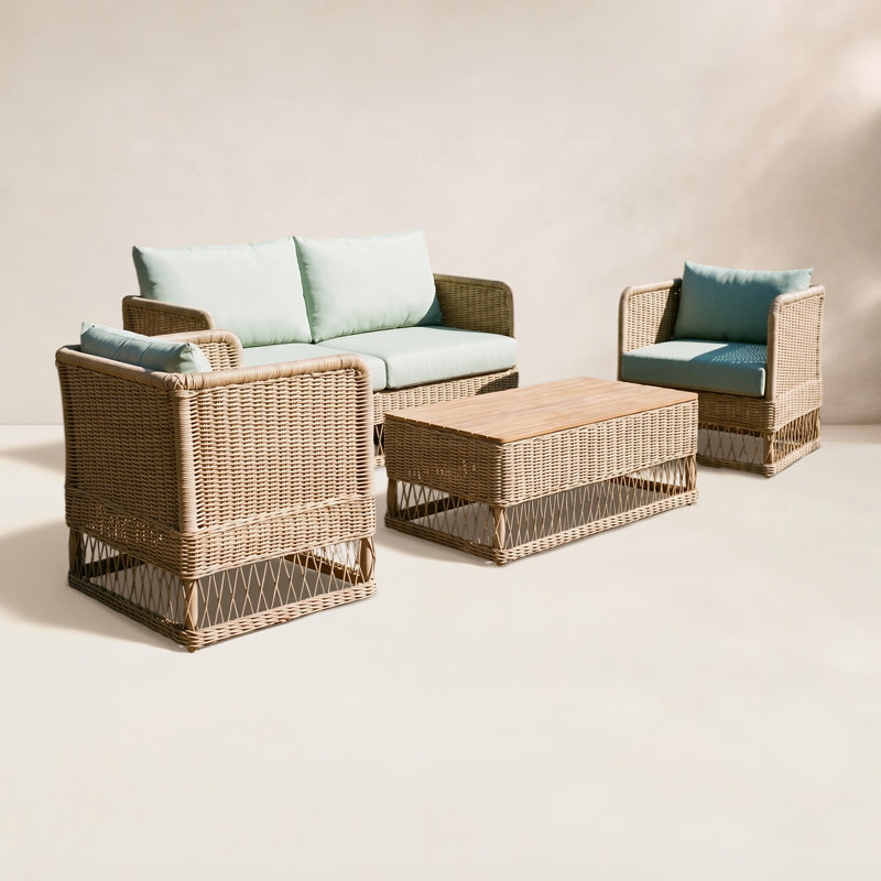 Destin Natural 4-Piece Sunbrella® Outdoor Patio Seating Set - Canvas Spa, Brown, Canvas Spa