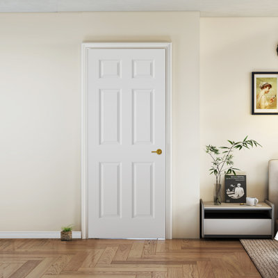 32x80 In. Raised 6 Panel Textured White Primed Hollow Core Composite Interior Molded Door Slab