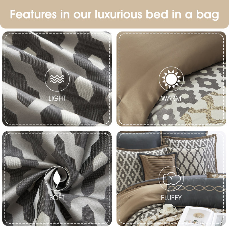 Gray and Taupe Geometric Queen Microfiber Comforter Set