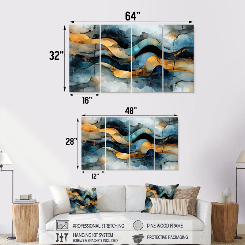 Barrentine - art mural abstrait - art mural moderne pour le salon, H 32 po x l 64 po, 4