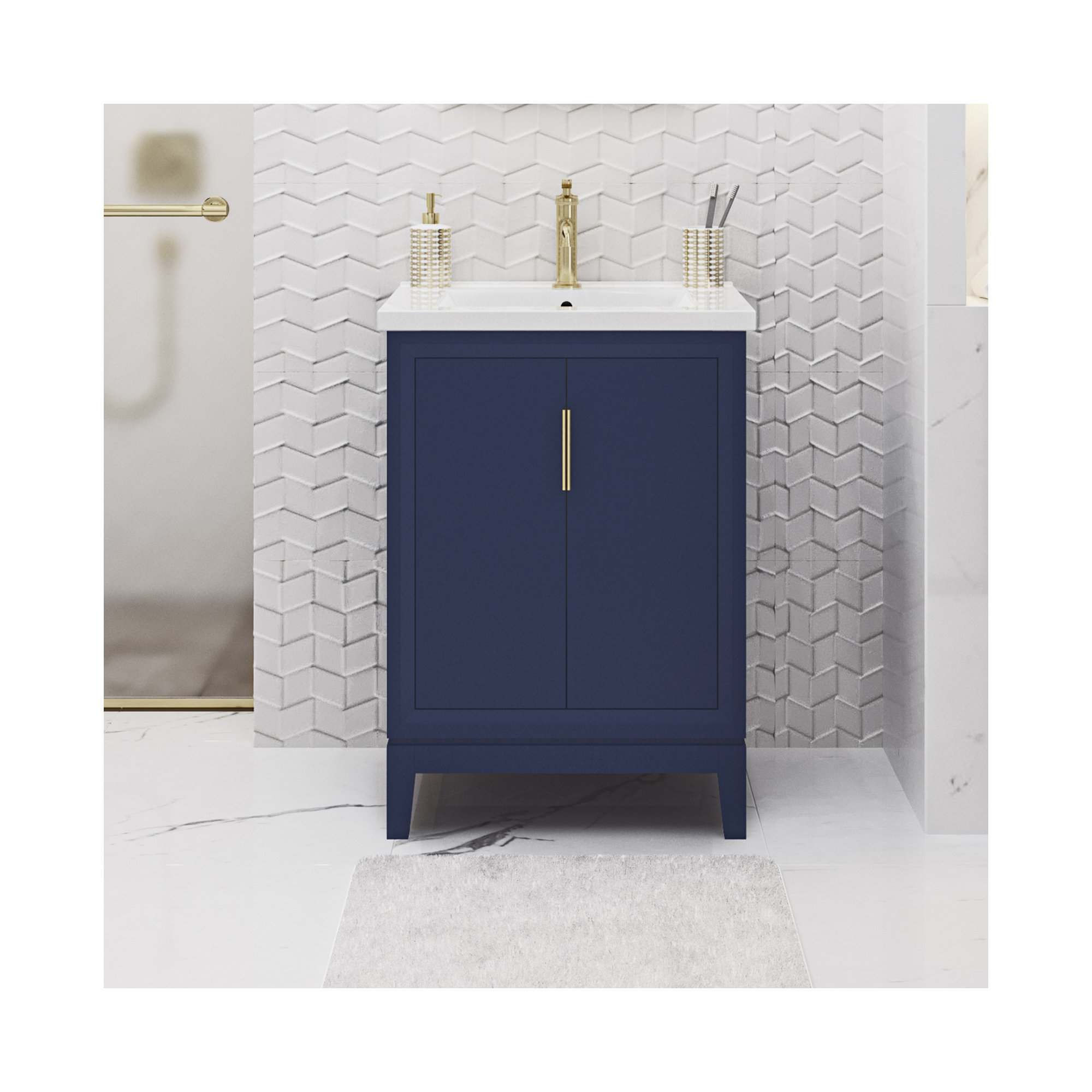 Finck 24.2'' Single Bathroom Vanity, Monarch Blue, Gold
