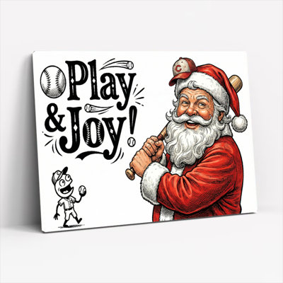 «Santa Claus Baseball Play And Joy», reproduction d'art sur toile tendue sur toile, ensemble de 1