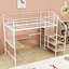 Metal Loft Bed With LED Lighting, Built-In Desk,Staircase, And Wardrobe-1382191776-1382191777