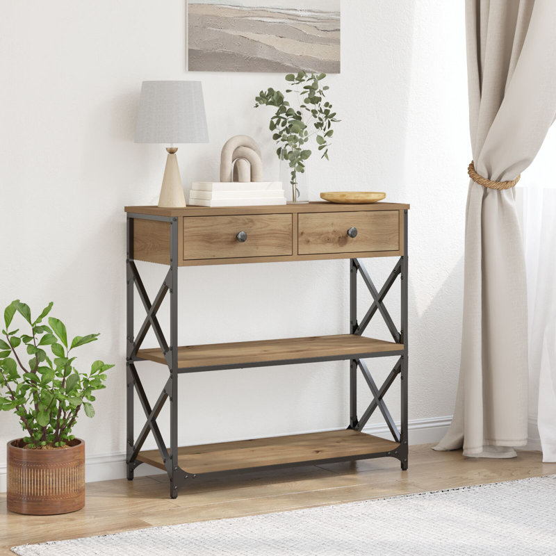 Console Table 100X28x75 Cm Engineered Wood & Steel, 75cm H x 75cm W x 28cm D, Artisan Oak