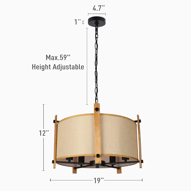 Lustre tambour 5 lumières en tissu