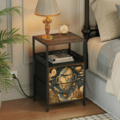 Table de chevet 2 tiroirs avec station de charge, table de chevet avec ports USB et prises USB