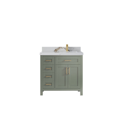 Cambridge 36 In. W X 22 In. D Right Offset Sink Bathroom Vanity In Evergreen With 2 In.