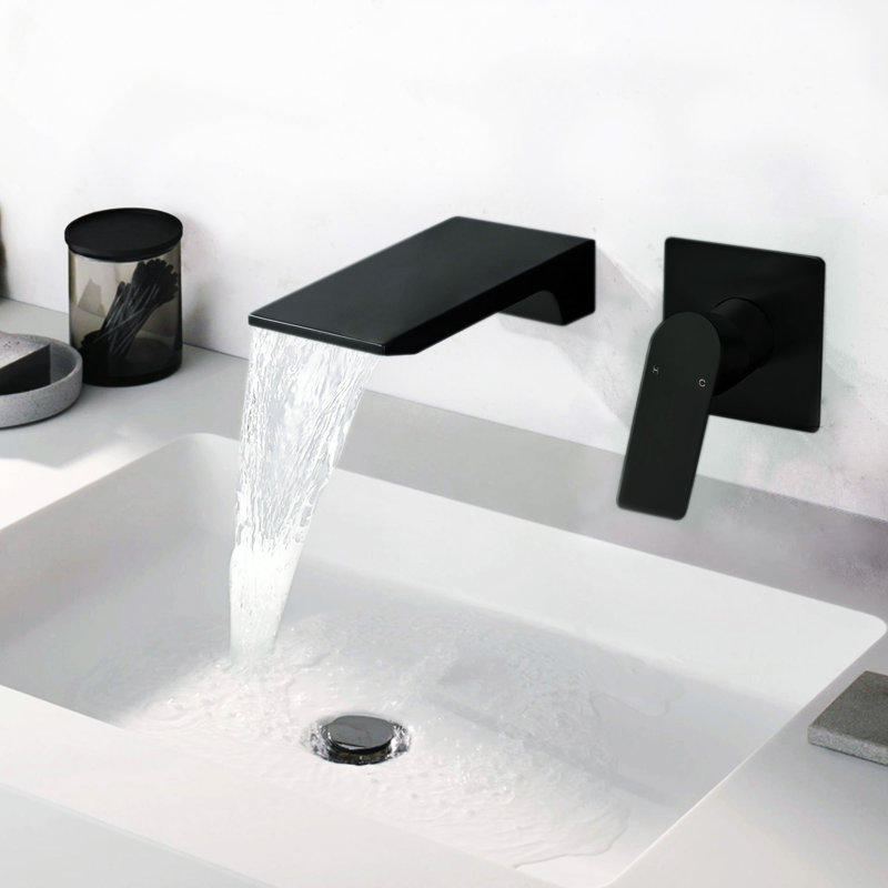 Wall Mount Waterfall Bathroom Sink Faucet, Matte Black
