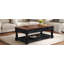 Table basse à plateau relevable rétro avec rangement pour le salon, compartiment caché et tablette inférieure, espresso et finition noire patinée