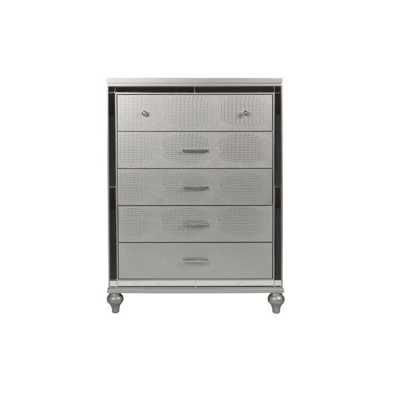 Commode 5 tiroirs Sherley, Argent