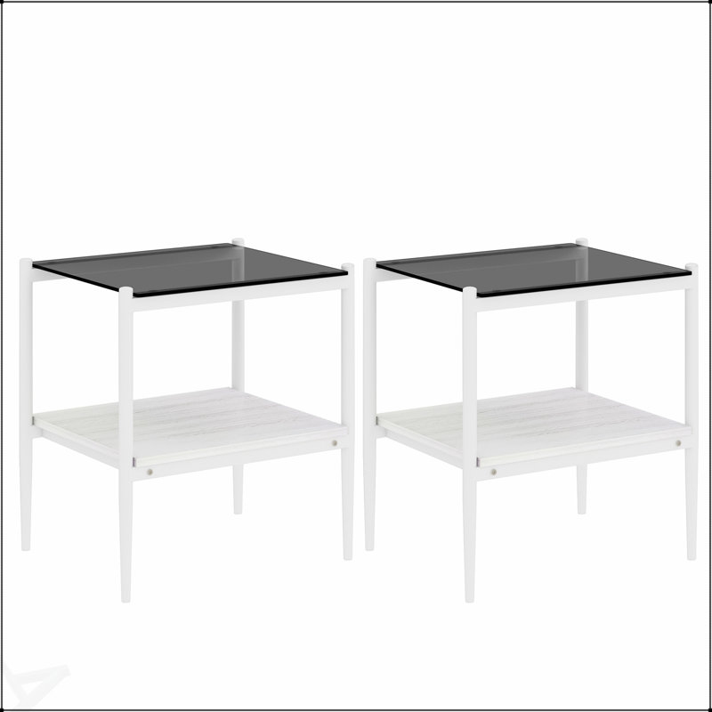 Ensemble de 3 tables basses modernes en verre trempé avec rangement en panneau de fibres à densité moyenne pour le salon