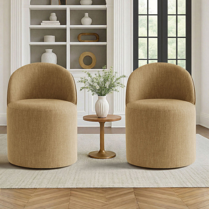 Petit fauteuil pivotant en tonneau avec roulettes Rolling, Camel