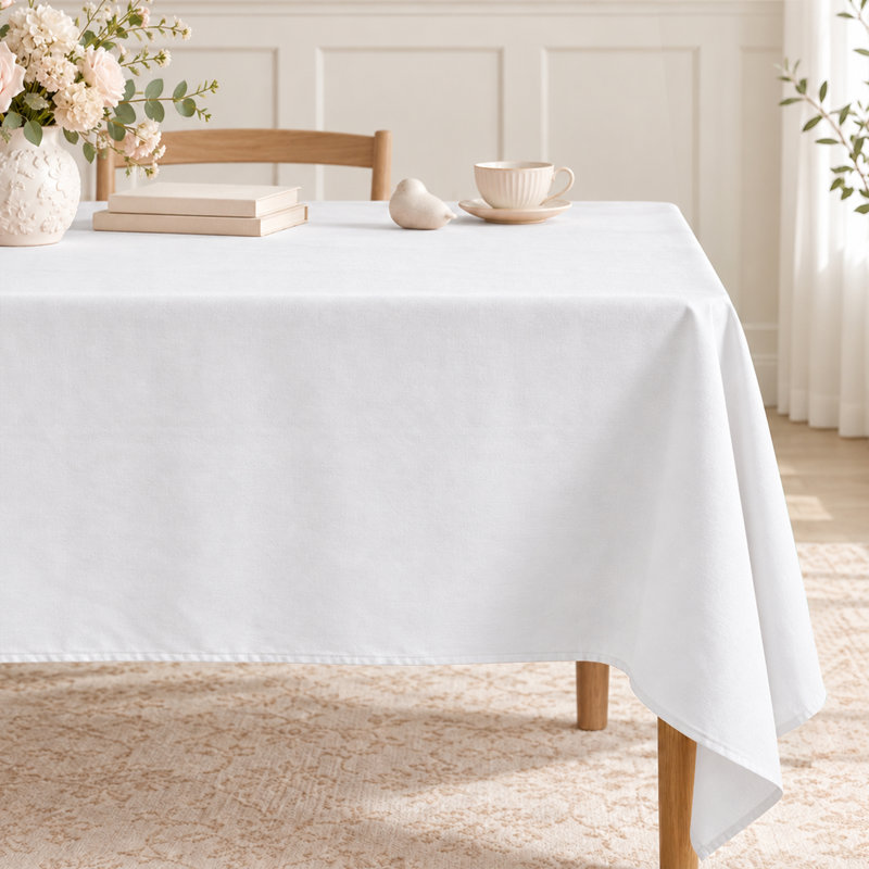 100% Cotton Solid Soft Durable Rectangle Tablecloth, 104" L x 60" W, White