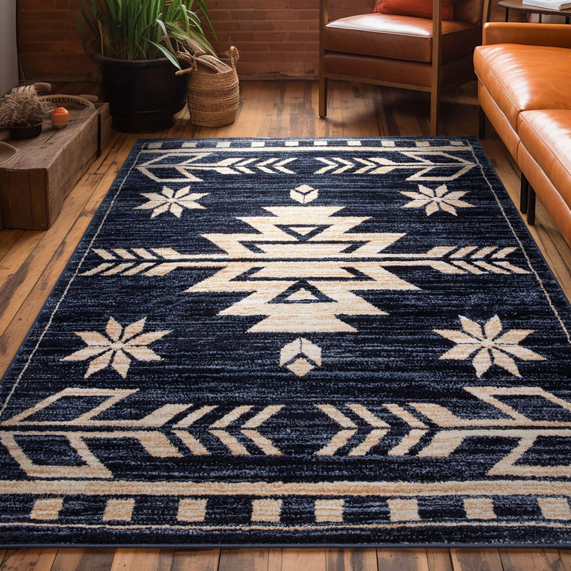 Tapis bleu / crème Marrk Southwestern, Rectangle 7 pi 10 po x 9 pi 10 po