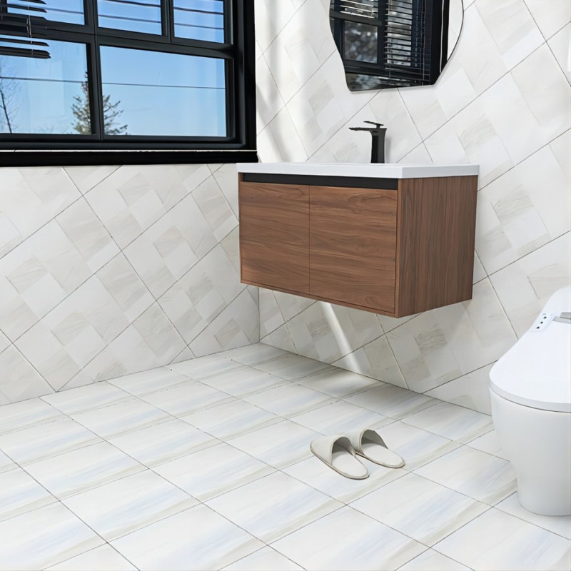 Meuble-lavabo mural simple 36 po avec comptoir en résine brun
