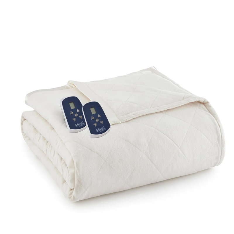 King Ivory Quilted Electric Heated Blanket with Satin Hem