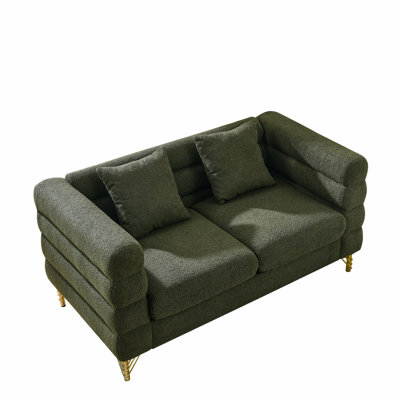 60Inch Oversized 2 Seater Sectional Sofa, Living Room Comfort Fabric Sectional Sofa-Deep Seating Sectional Sofa, Soft Sitting With 2 Pillows For Living Room, Bedroom, Office, Teddy