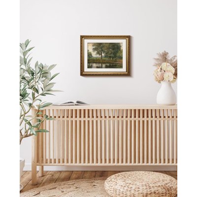 Vintage Riverside Landscape Classic Country Oil Painting Artwork - Gold Framed Wall Art Canvas Print