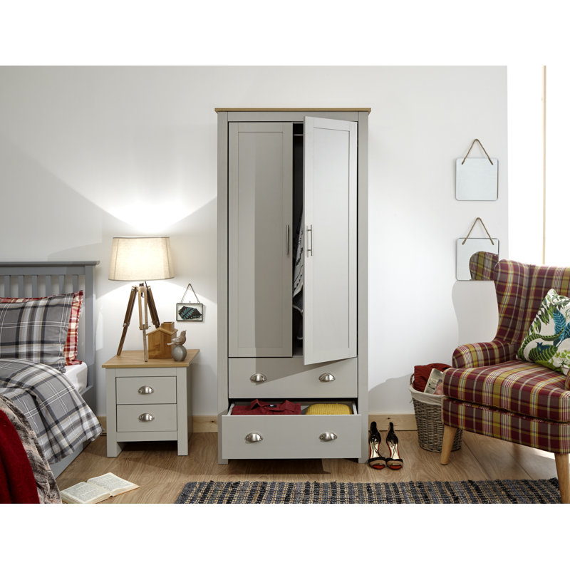 Loretta 2 Door Manufactured Wood Wardrobe, Soft Grey