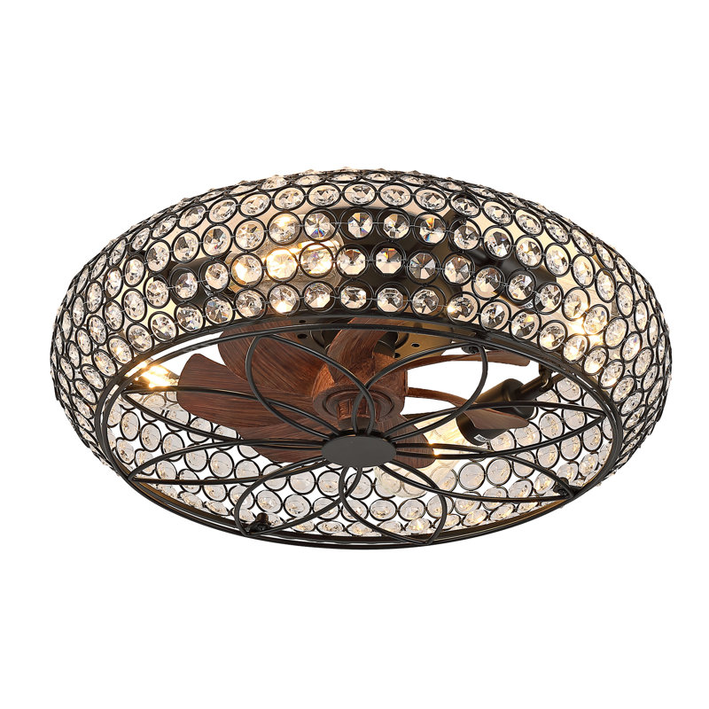 Ventilateur de plafond en cristal noir rétro 19 pouces