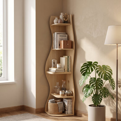 Bibliothèque d'angle Étagère de coin 63 po Étagère de rangement à 5 niveaux Tablette d'angle en forme de S Support de plante d'angle moderne pour salon, chambre, salle de bain, bureau à domicile