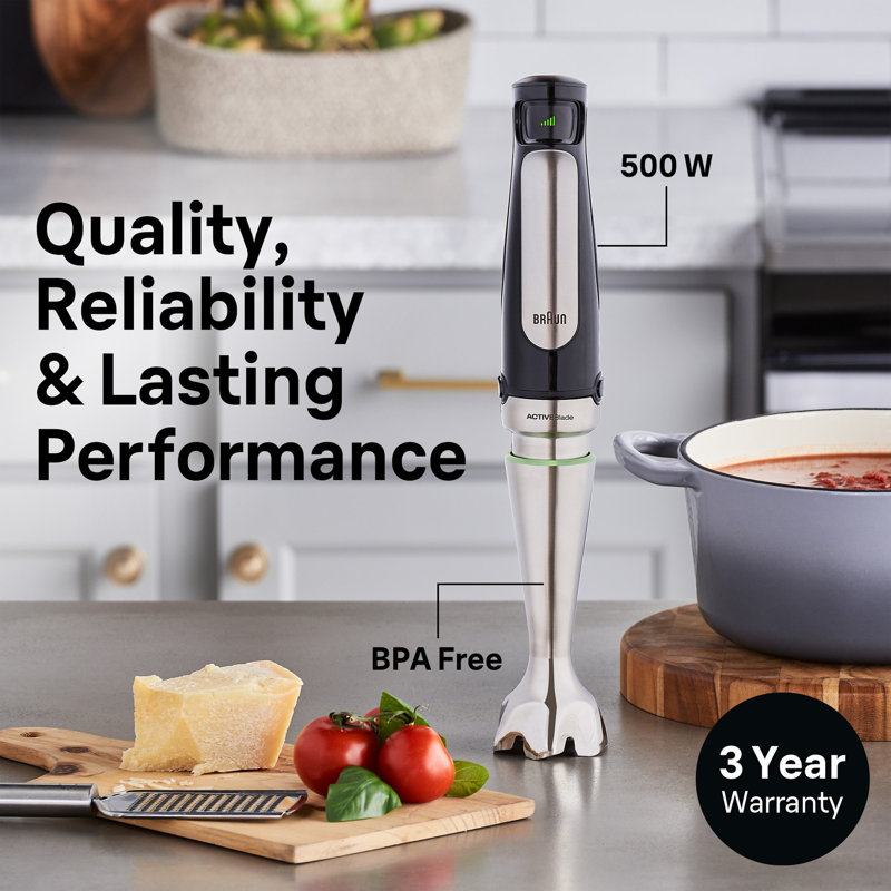 Braun MultiQuick 7 Smart-Speed Hand Blender with 500 Watts of Power, Whisk, and 1.5-Cup Chopper