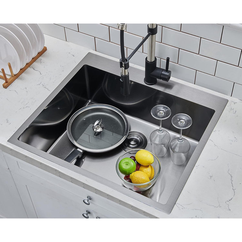 22X18 Inch Drop In Black Bar Sink, 22 Inch Gunmetal Black Outdoor RV Laundry Utility Sink, Stainless Steel 16 Gauge Single Bowl Prep Small Kitchen Sink With Strainer Drain