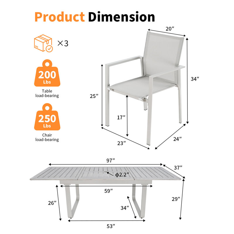 9-Piece Expandable Patio Dining Set for 8, Never-Rust Aluminum Patio Table and Chairs Set, Outdoor Dining Set Outdoor Furniture Set with Stackable Dining Chairs for Deck, Lawn, Poolside