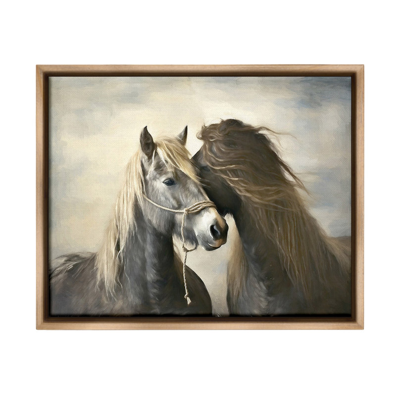 «Traditional Hugging Horses» par Ramona Murdock sur, Cadre flottant orme Montalcino, H 17 po x l 21 po