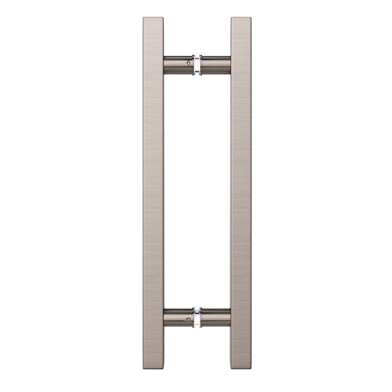 980AF7E88CD04363846B2C8BA1D4C59B Square Ladder Pull Back-to-Back Handle 12" Length, 8" Mounting Centre To Centre, 5/16" To 1/2" Glazing Thickness, Brushed Nickel Finish