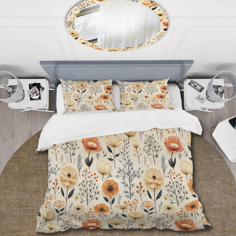 Ensemble de housse de couette Earthy Tones Poppies Flowers III, Housse de couette pour très grand lit et 2 très