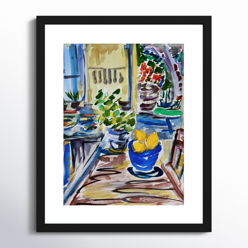 « Citrons bleus » de Charline, sur papier encadré, par Charline Print, Noir, H 21 po x l 17 po x P 1 po
