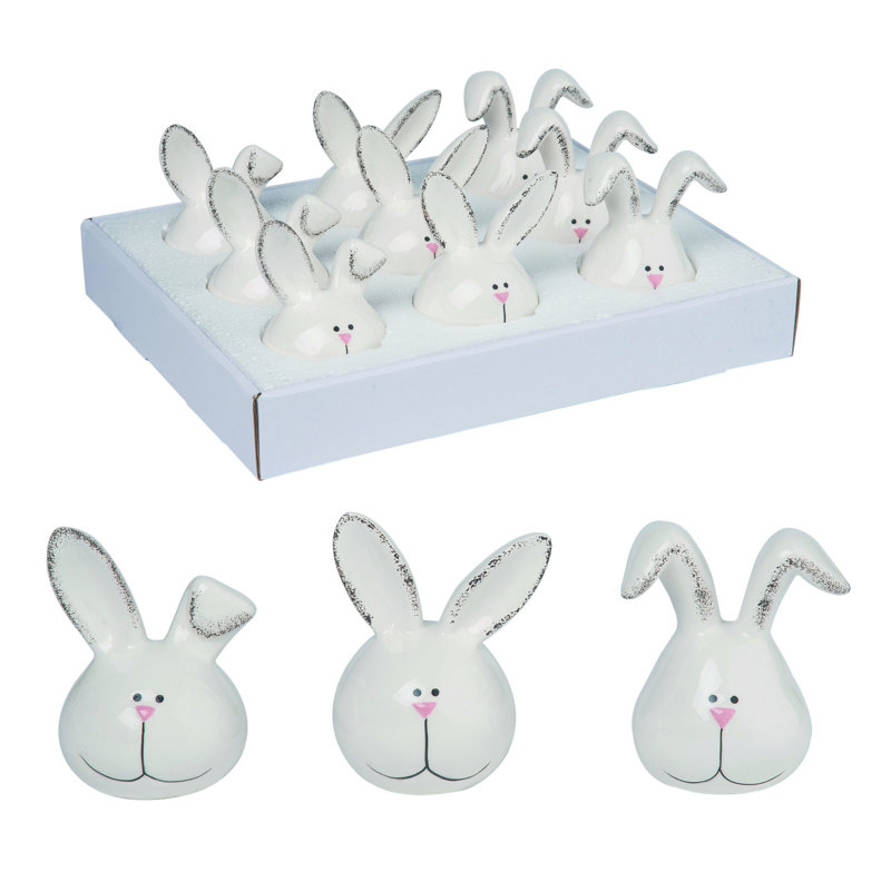  Dolomite 4,5 po. Ensemble de 9 têtes de lapin de Pâques blanches