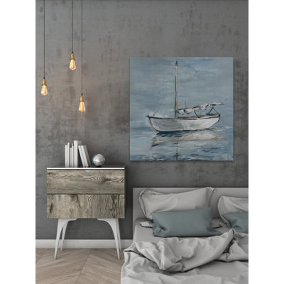 Small White Boat by Parvez Taj - Wrapped Canvas Painting