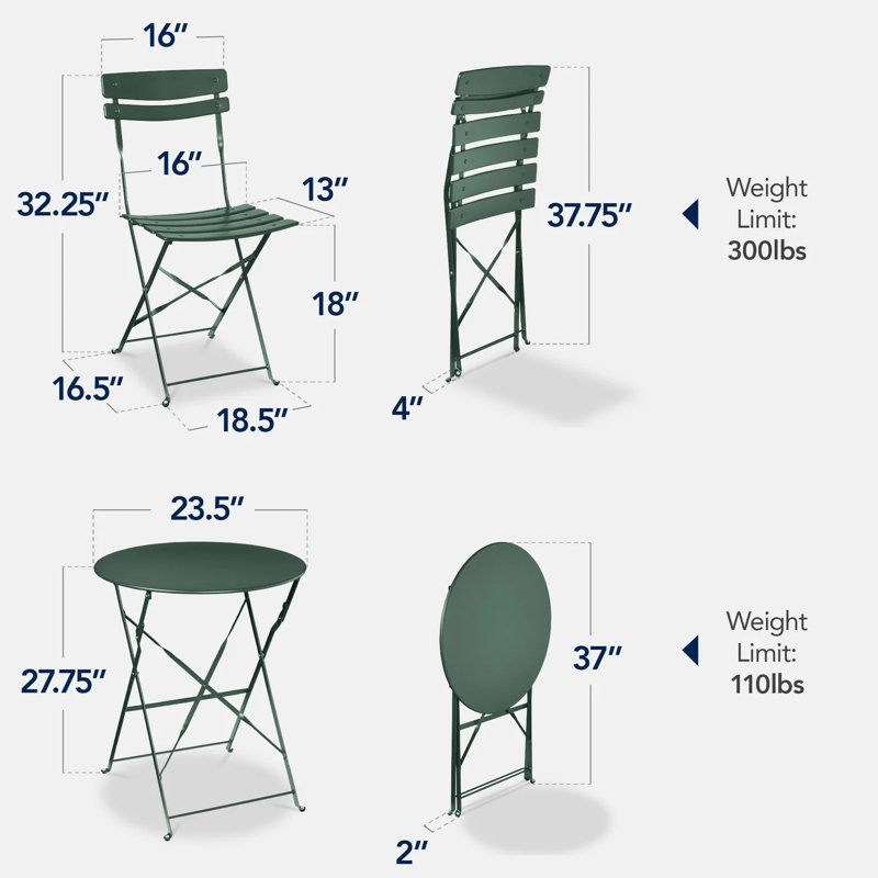 Folding Patio Bistro Set, Dark Green