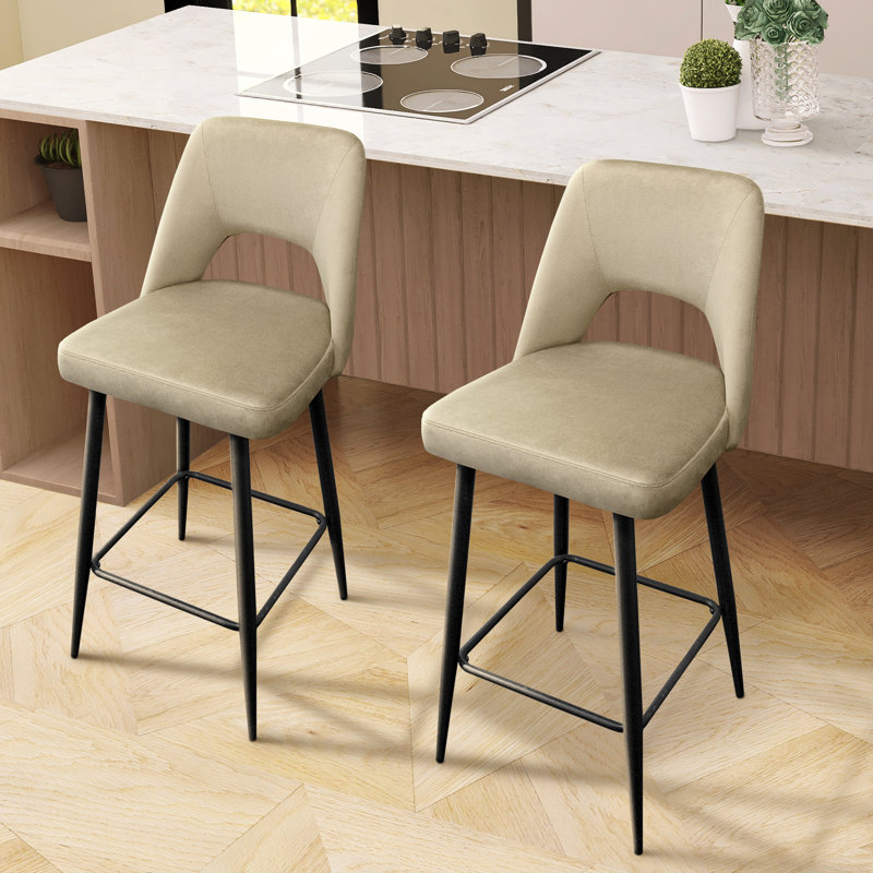 Khaki Velvet Hollow Back Counter Bar Stools