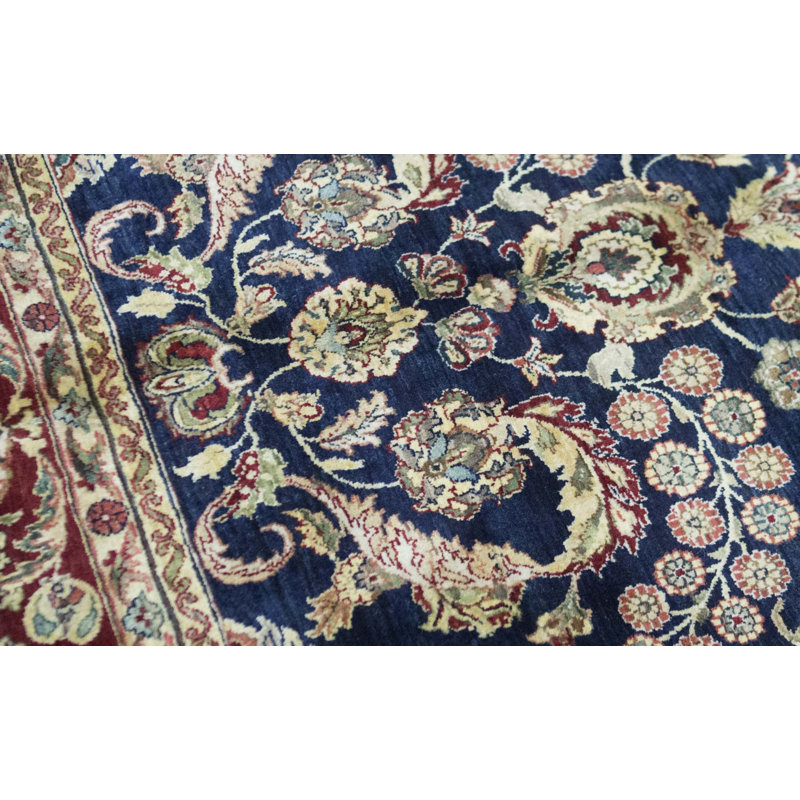 Tapis bleu et rouge noué à la main de haute qualité