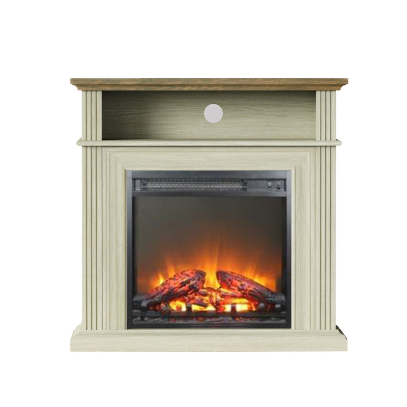 Foyer électrique Winston Porter l 30,28 po avec télécommande à cinq flammes, Crème, crème